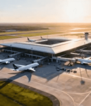 机场航站楼与停靠飞机全景4416#横屏 