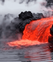 火山熔岩流入水中场景4275#横屏 