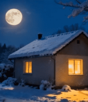 雪夜小屋与满月景象7934#横屏 