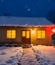 雪夜小屋雪景素材8604#横屏 