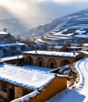 黄土高原雪后乡村景象12876#横屏 