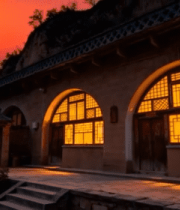 黄土高原窑洞日落景色11451#横屏 