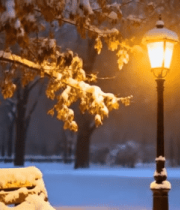 雪夜公园长椅与路灯场景2324#横屏 