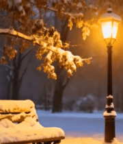 雪夜公园长椅与路灯场景2324#横屏 