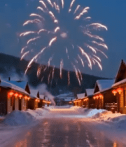 雪乡夜晚烟花绽放景象219#横屏 