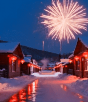 雪乡夜景烟花红灯笼场景11197#横屏 