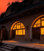 	 黄土高原窑洞日落景色11451#横屏 