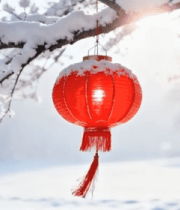 雪树枝头悬挂的红色灯笼10140#横屏 