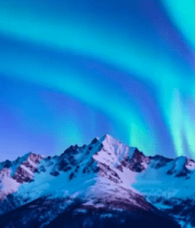 雪山上空极光景观14635#横屏 