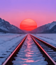 雪山铁轨日落美景11316#横屏 