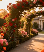 花园中鲜花簇拥的拱形花架2722#横屏 