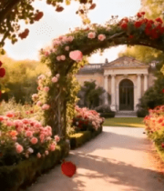 花园中鲜花簇拥的拱形花架2722#横屏 