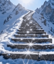 雪山中积雪覆盖的石阶全景9543#横屏 