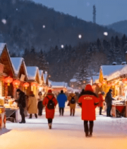 雪天小镇集市行人漫步10886#横屏 