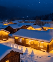 雪夜木屋村落全景(1)7832#横屏 