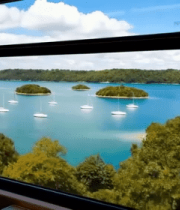 火车窗户外的湖泊森林风光9140#横屏 