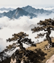 黄山云海中的松树景观3258#横屏 