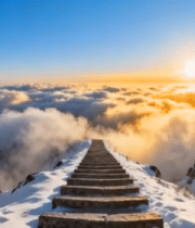 雪山云海间的日出阶梯景观4127#横屏 