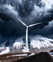 雪山下公路旁的风力发电机101#横屏 