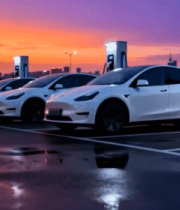 黄昏下电动汽车充电桩场景3285#横屏 