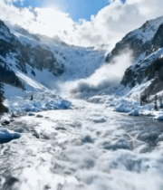 雪山下湍急河流自然风光10213#横屏 