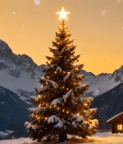 雪山下的圣诞树与木屋8801#横屏 