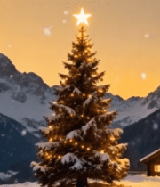 雪山下的圣诞树与木屋8801#横屏 