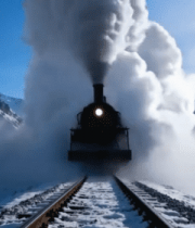 雪山铁路蒸汽喷发景象13308#横屏 