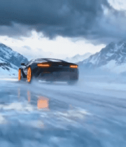 雪山下冰面行驶的黑色跑车7785#横屏 