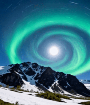 雪山上空极光夜景1607#横屏 