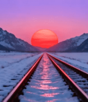 雪山铁轨日落美景11316#横屏 