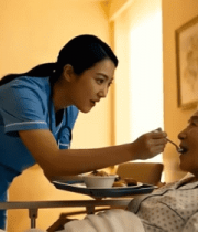 	 护士在病房喂老人进食3686#横屏 