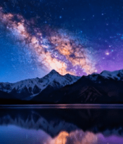 雪山湖畔星空夜景5718#横屏 