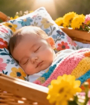 户外睡篮中安睡的婴儿3454#横屏 