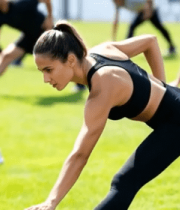 户外人群做拉伸健身运动14430#横屏 