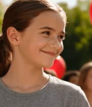 户外微笑女孩与红色气球3300#横屏 