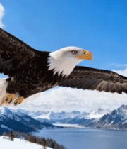雪山湖泊间老鹰展翅飞翔13452#横屏 