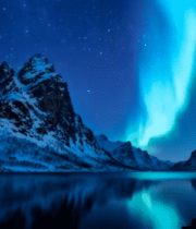 雪山湖畔极光夜景891#横屏 