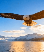 雪山湖畔展翅翱翔的老鹰5075#横屏 