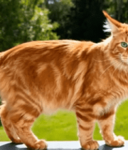 户外绿眼橘色缅因猫站立10722#横屏 