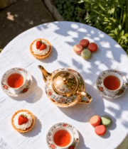 户外花园下午茶场景素材6844#横屏 