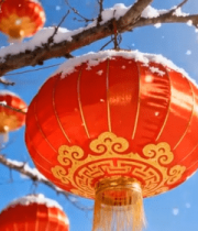 雪后树枝上的红灯笼素材2905#横屏 