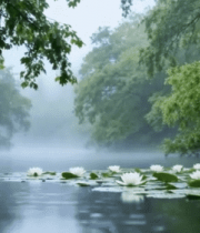 湖畔盛开的白色睡莲1860#横屏 