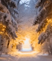 雪后森林闪烁灯串夜景1442#横屏 