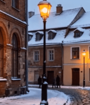 雪后欧式街道建筑景象1227#横屏 