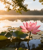 湖畔荷花荷叶自然风光2340#横屏 