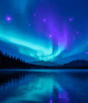 	 湖面夜景下的极光美景2103#横屏 