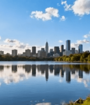 湖畔城市天际线自然风光7519#横屏 