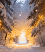 雪后森林挂灯夜景11170#横屏 