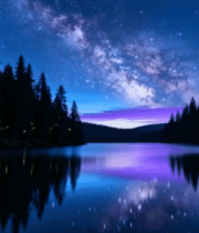 	 湖畔森林夜空星空美景13609#横屏 